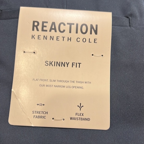 Reaction Kenneth Cole 30W X 32L navy skinny fit flex waistband solid dobby pant - Picture 3 of 7